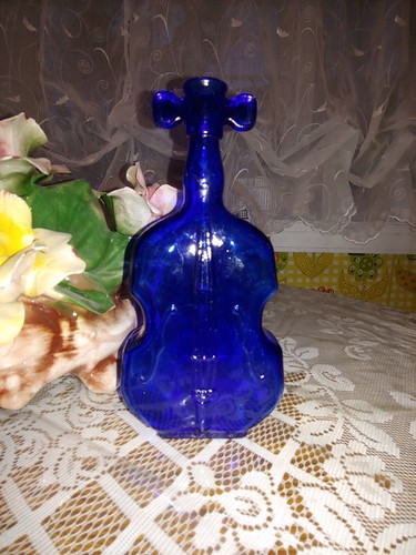 Vintage violin bottle - bottle,, cobalt